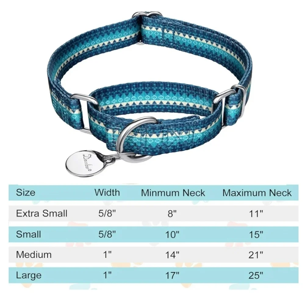 New Turquoise Martingale Dog Training Collar No Pull Heavy Duty Geometric Design